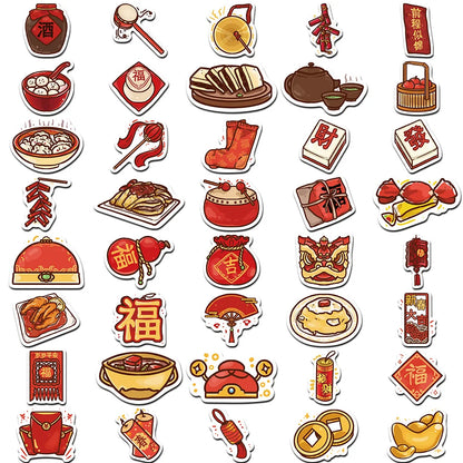 Autocollants de Style National de Dessin Animé, Nouvel An Chinois, pour Valise, Ordinateur Portable, Bagages, Téléphone, Voiture, DIY, 10/30/80 Pièces