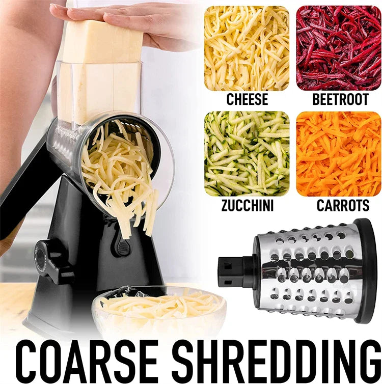 LMETJMA Rotary Cheese Grater with Handle Manual Vegetable Graters Shredder Slicer Nuts Grinder with Strong Suction Base JT122