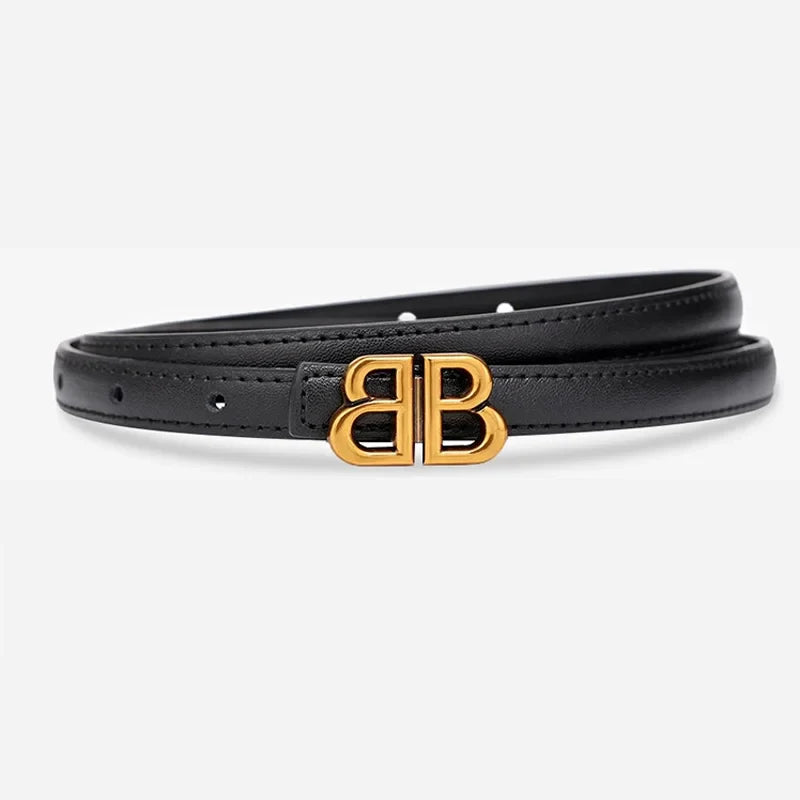 Women's genuine cowhide leather belt, luxury bb bucket, elegant design, denim belt, thin belt