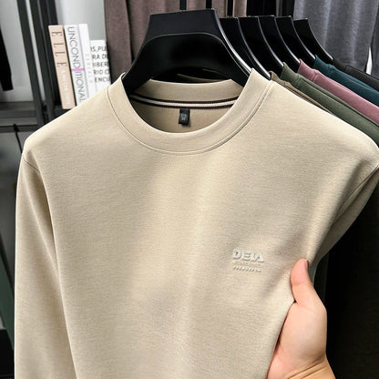 Sweat-shirt homme 2025 nouveau Style printemps et automne homme T-shirt à manches longues en pur coton col rond T-shirt basique à la mode