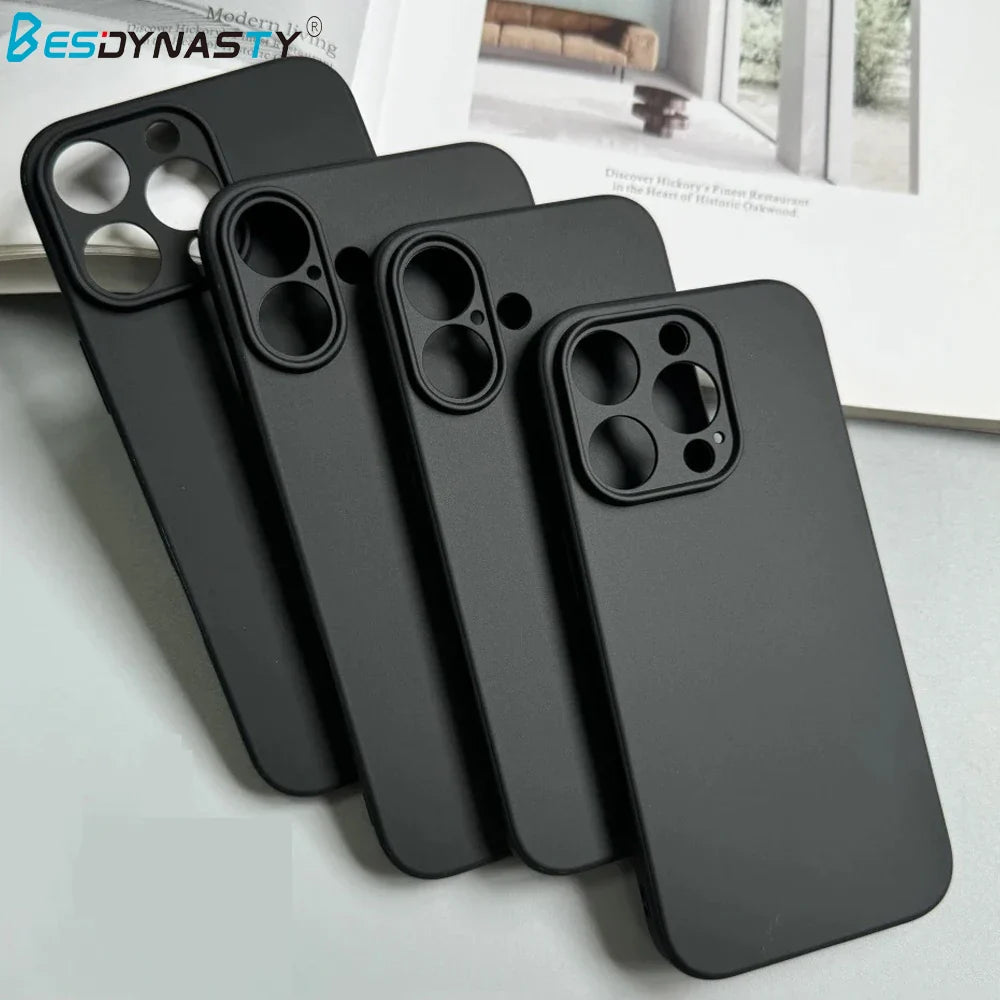 Coque de téléphone de luxe noire intégrale en silicone mat pour iPhone 17 Air 16 15 14 13 12 11 Pro Max 16 15 14 Plus, coque arrière souple en TPU