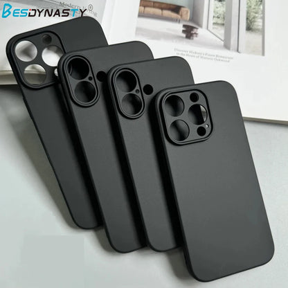 Coque de téléphone de luxe noire intégrale en silicone mat pour iPhone 17 Air 16 15 14 13 12 11 Pro Max 16 15 14 Plus, coque arrière souple en TPU