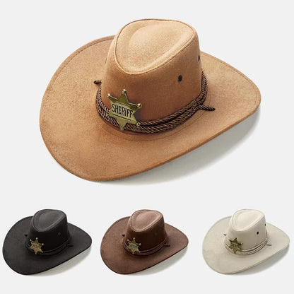 Western Wild West Sheriff Hat With Five Star Party Costume For Men Lady Jazz Cowgirl Wide Cowboy Hat Unique Star Badge Decors