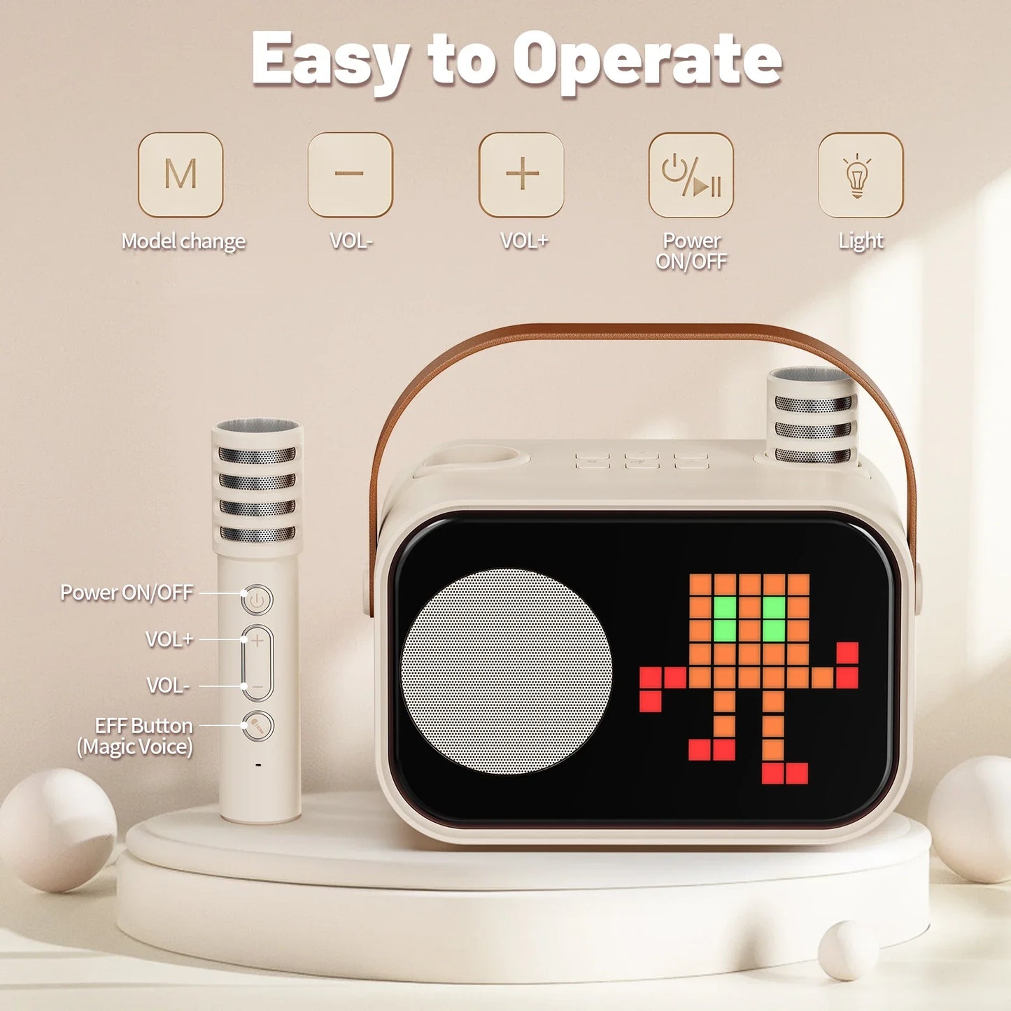 Mini Karaoke Machine for Kids, Portable Bluetooth Karaoke Speaker Unpowered Cabinets with 2 Wireless Microphones for Party
