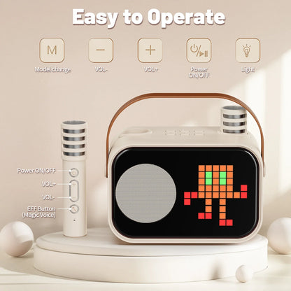 Mini Karaoke Machine for Kids, Portable Bluetooth Karaoke Speaker Unpowered Cabinets with 2 Wireless Microphones for Party