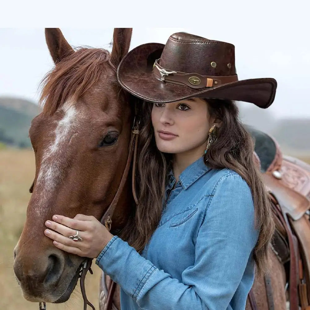 Men's and Women's Classic Retro Western Cowboy Hat, Men's and Women's Rivet Jazz Cap, Summer and Autumn Visors, Party Cosplay Hat