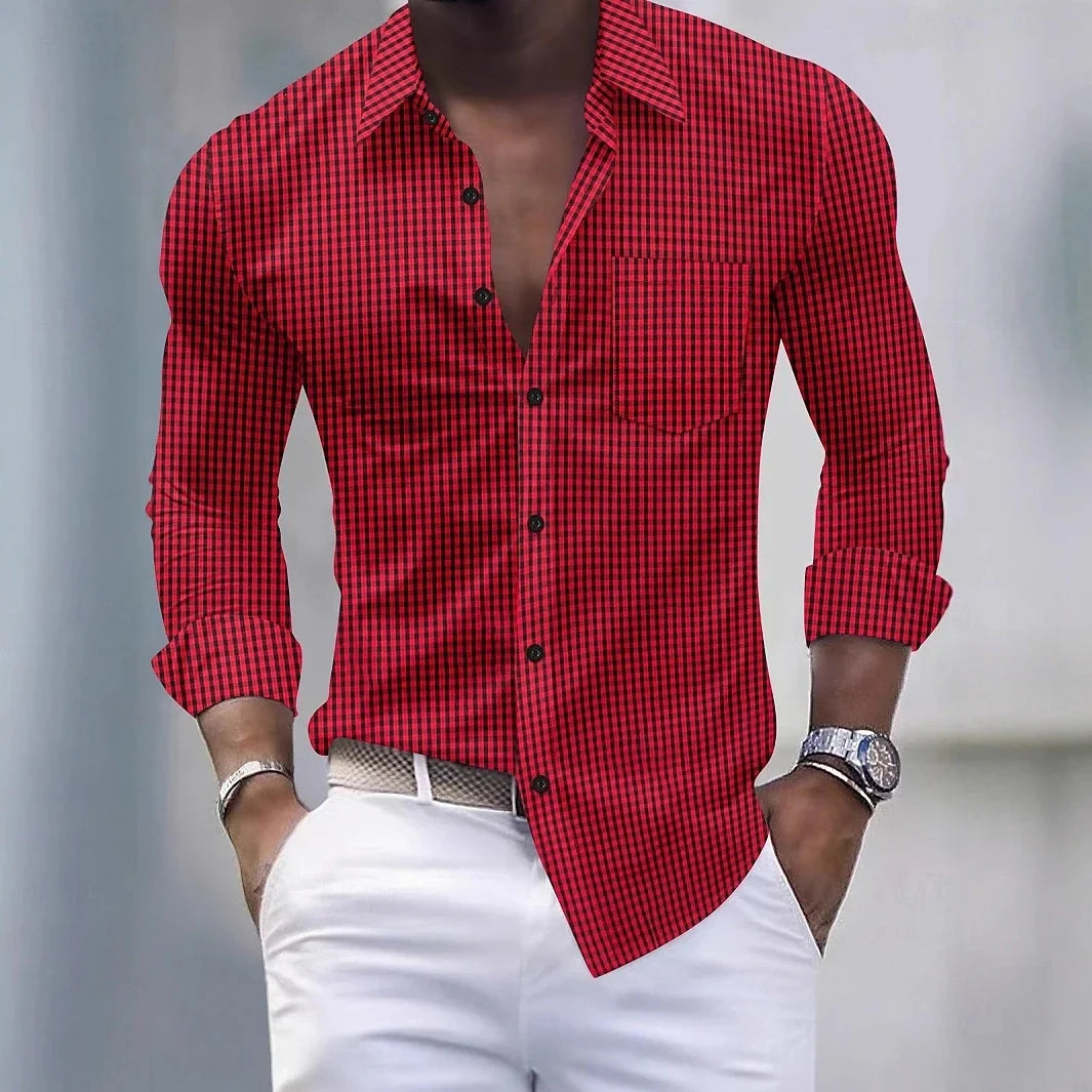 Chemise classique à carreaux pour hommes, manches longues, revers boutonné, business décontracté, rue, confortable, livraison rapide