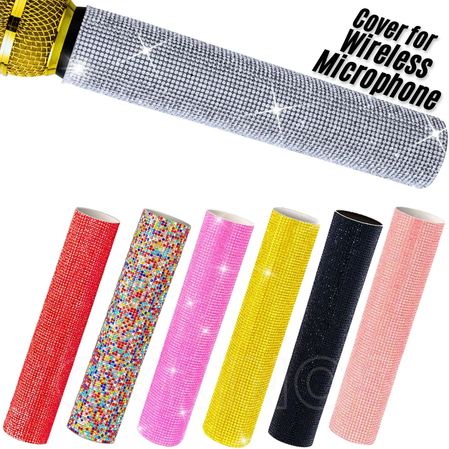 Housse de microphone en strass scintillants, manchon décoratif pour micro sans fil, doré, argent, rouge, pour discothèque, scène, fête, émission de télévision