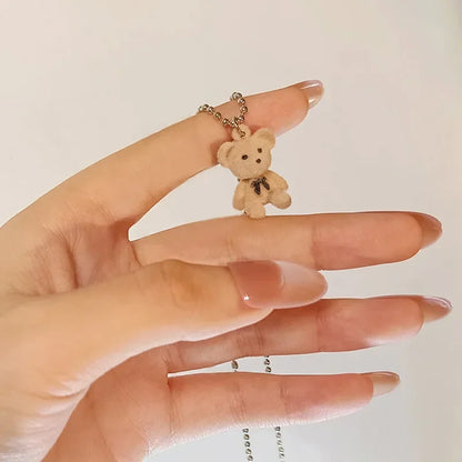 2024 Korean Fashion Cute Plush Bear Pendant Womens Necklace for Girls Female Bear Chain Necklaces Christmas Party Jewelry Set