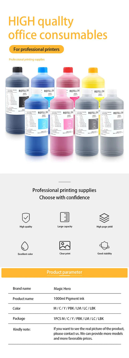 NEW 8Color x 1000ml Pigment ink For Epson Stylus Pro 4000 4800 4880 7800 7880 9800 9880 7500 7600 9500 9600 printer