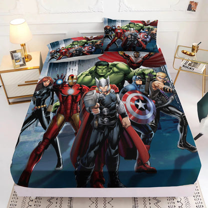 Marvel's Avengers 2/3pcs Bedding Set Fitted Sheet Printed 100% Polyester Anime Home Decor Suitable For Children And Adults