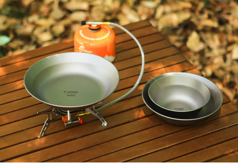 Tiartisan-Filles à repas de camping en titane, assiettes, ustensiles, randonnée en plein air, ultraléger, portable, empilable, plats à salade, ensemble de britware