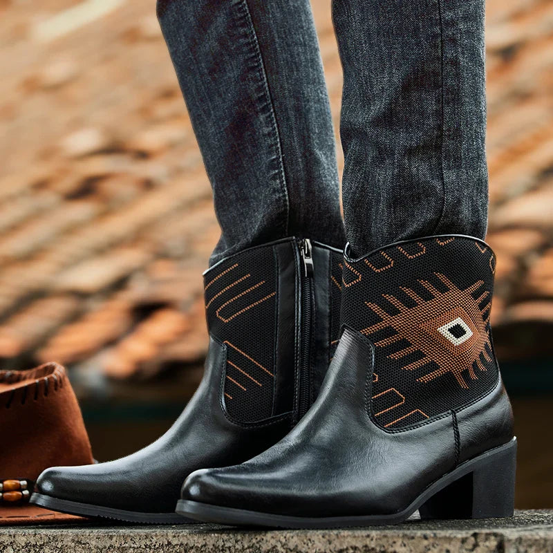 Cowboy Classic Fashionable Embroidered Pull On Boots with Wide Square Toe Western Retro Boot Durable 2025 Boots For Men