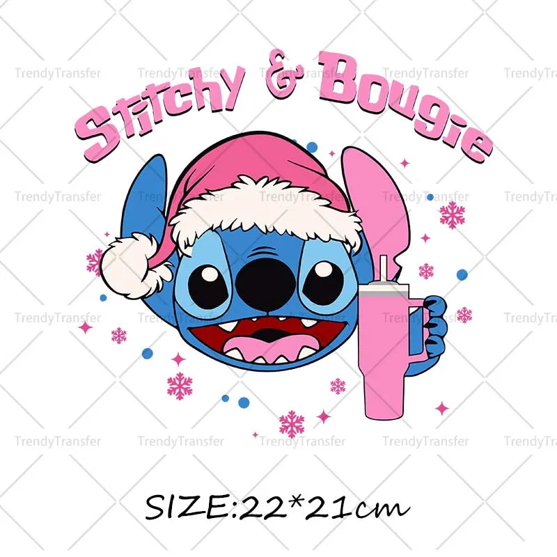 Autocollants thermocollants de Noël Lilo et Stitch pour vêtements, impressions thermiques, décalcomanies pour T-shirts