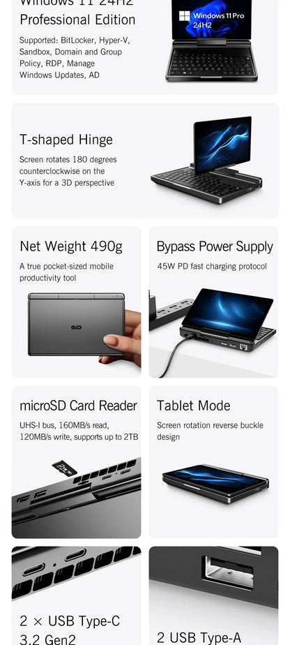 Nouvel ordinateur portable 7 pouces GPD MicroPC 2 Intel® Core™ i3-N300 16GB/512GB Portable Ordinateur Portable Windows 11