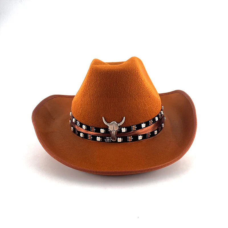 Chapeau de cowboy LED télécommandé pour femmes et hommes, chapeaux de cow-girl occidentaux, robe de l'ouest, vêtements de sauna scintillants pour Halloween, casquette unisexe, mode