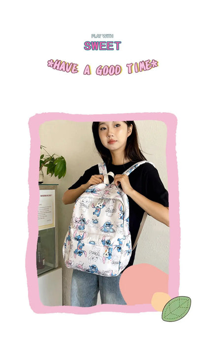 Cartoon Stitch Print Backpack Spacious Lightweight Travel Bag Waterproof School Backpack for College Students Teens Boys Girls