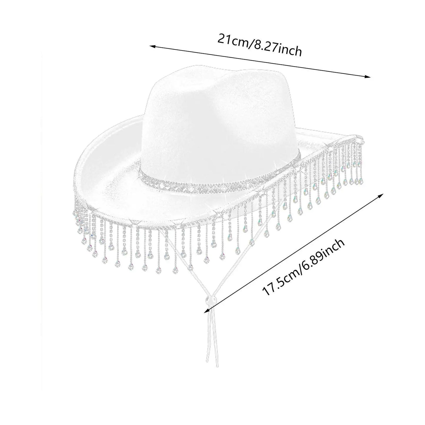 Chapeau de cowboy à large bord avec franges en strass pour femme, accessoire de fête, de cosplay, pour les fêtes, les spectacles en plein air