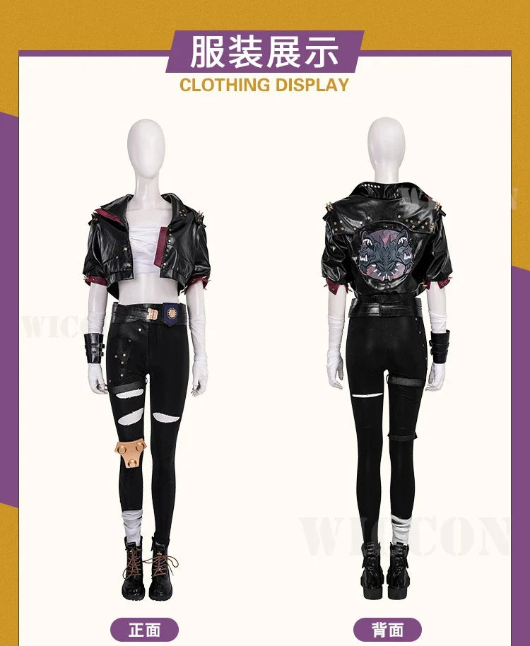 Costume de cosplay LoL Arcane Vi, perruque, uniforme, chaussures, tenues, combinaison d'Halloween et de carnaval pour femmes et hommes, haute qualité