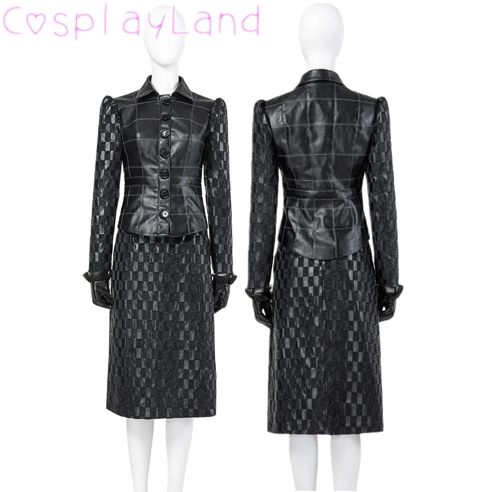 Cruella Costume Halloween Evil Queen Cosplay Outfit Black Fashion Lady Dresses Fancy Emma Formal Suit Jacket Skirt Gloves