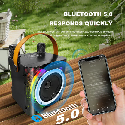 High Power Karaoke Machine, Mini Bluetooth Speaker and Microphone Set, RGB Lighting Effects, Stereo Subwoofer, with Phone Holder