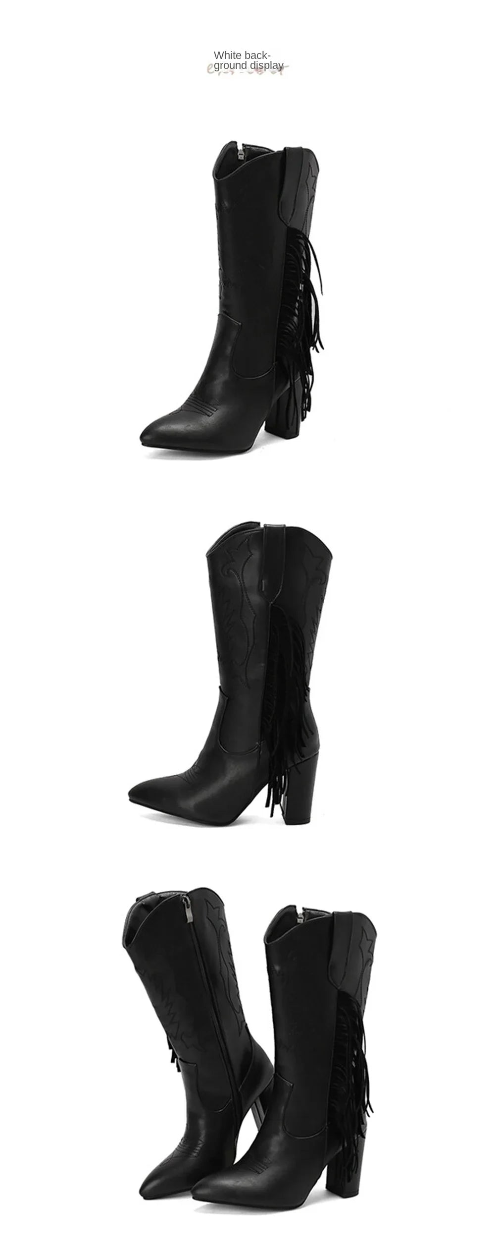 Botas De Mujer bottes De Cowboy occidentales brodées femmes mode pointu gland côté fermeture éclair genou bottes hautes chaussures gothiques 8508