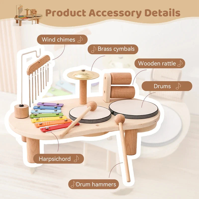 Jouets Éducatifs Bébé en Bois Carillons Éoliens Montessori Jouets Musicaux pour Enfants Xylophone Cadeaux d'Anniversaire Nouveau-né Table Musicale Jouets