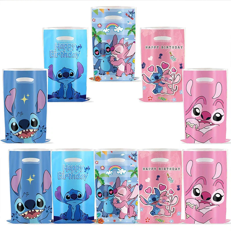 30 sacs cadeaux de fête Lilo & Stitch bleus et roses avec poignées, sacs de fête à thème Lilo & Stitch, pour fête prénatale, anniversaire d'enfants, décoration