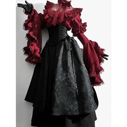 Robe de princesse Marie Antoinette Lolita gothique rose foncé victorienne baroque rococo française pour femmes du XVIIIe siècle, Costume de Noël