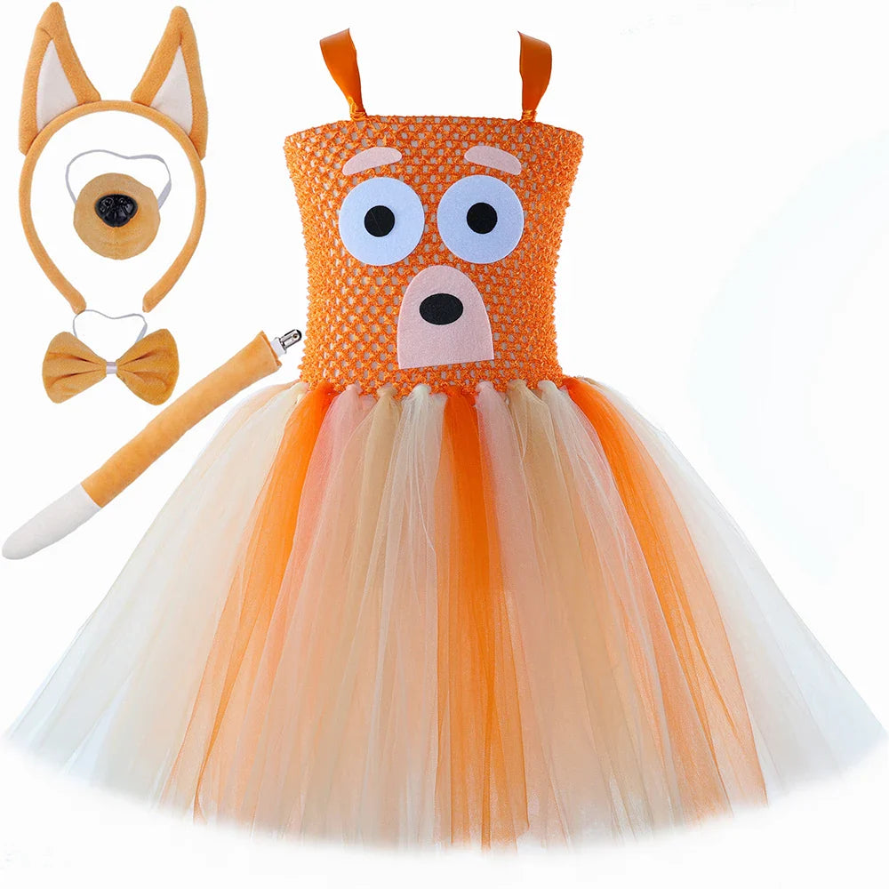 Costume pour filles, robe tutu de berger allemand de dessin animé, costumes de chiot pour enfants, déguisement de fête d'Halloween pour tout-petits