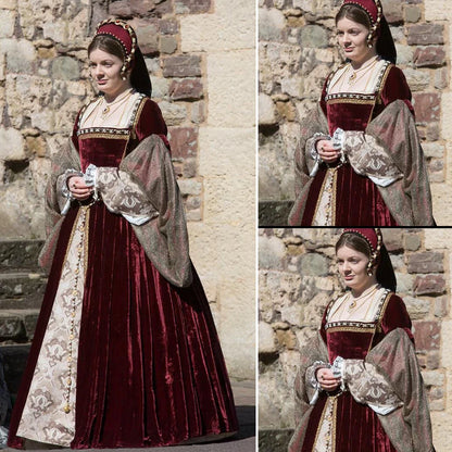 Robe Costume Tudor Victorien Velours Reine Elizabeth Historique Renaissance Élisabéthaine Tudor Anne Boleyn Robe Rouge