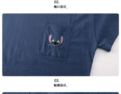 Stitch anime summer pure cotton men and women couple pajamas creative cute short-sleeved shorts home service suit holiday gift