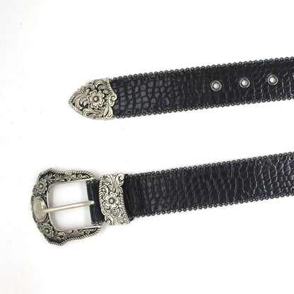 Ceinture Western en Cuir PU Femme Homme Cowboys Unisexe avec Boucle Métallique Gravée