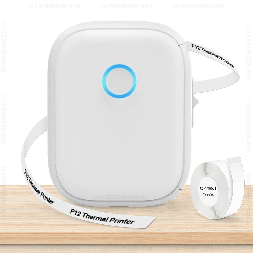 Inkless Label Printer P12 Portable Mini Printer Bluetooth Wireless Thermal Printer Auto Cut Labeling Machine or 5PK Label Rolls