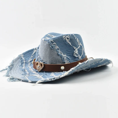 Western Cowboy Hat for Women Men Washed Denim Cowgirl Jazz Hat Suitable for Daily Casual Wear, Western Cowboy Party, Bar Cowboy