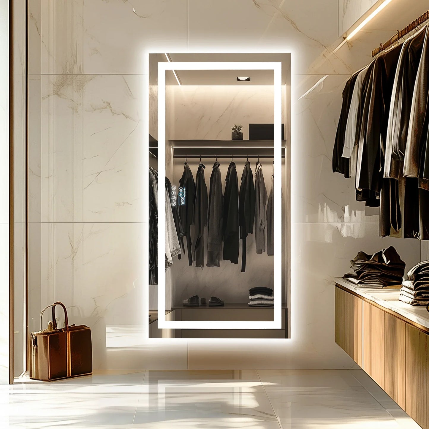 Fissuraminants pour miroir de maquillage LED, miroir de courtoisie avec lumières, miroir de maquillage à intensité variable, affichage numérique Bluetooth intelligent, mémoire de 3 couleurs
