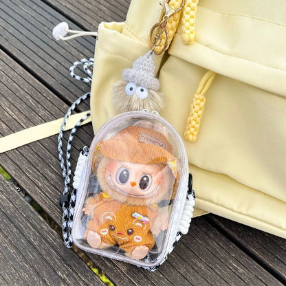 Pour sac bandoulière Labubu V2 de 15 cm en coton, sac de rangement en PVC, sac d'affichage pour poupées à pompon