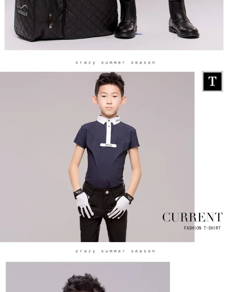 Equestrian Children's Spring and Autumn Summer Competition Short sleeved Long sleeved T-shirt