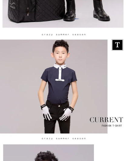 Equestrian Children's Spring and Autumn Summer Competition Short sleeved Long sleeved T-shirt