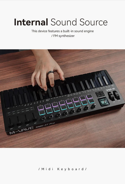 Clavier MIDI M-VAVE All Black PRO 37 touches, 16 tampons RGB, 4 faders, 8 encodeurs, moteur de synthétiseur FM DX-7 intégré, 5 couleurs en option