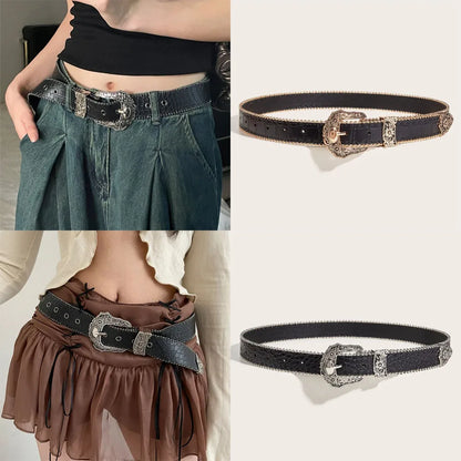 Ceinture Western en Cuir PU Femme Homme Cowboys Unisexe avec Boucle Métallique Gravée