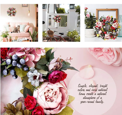 Artificial Retro Peony Flower Wreath 35CM Candlestick Wreath Christmas Halloween Decorative Flower Wedding Home Decor