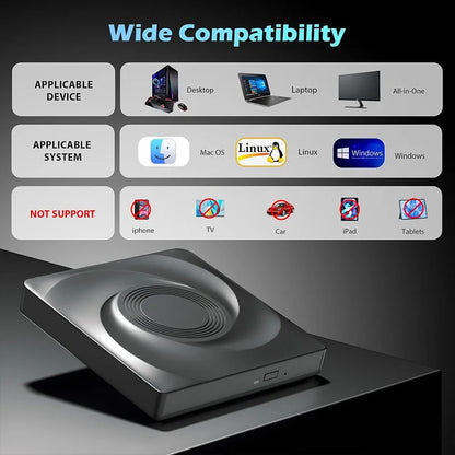 External Bluray Drive for Laptop PC BD/CD/DVD Read&Write Portable Blu ray Player Optical Drives USB 3.0 CD Burner
