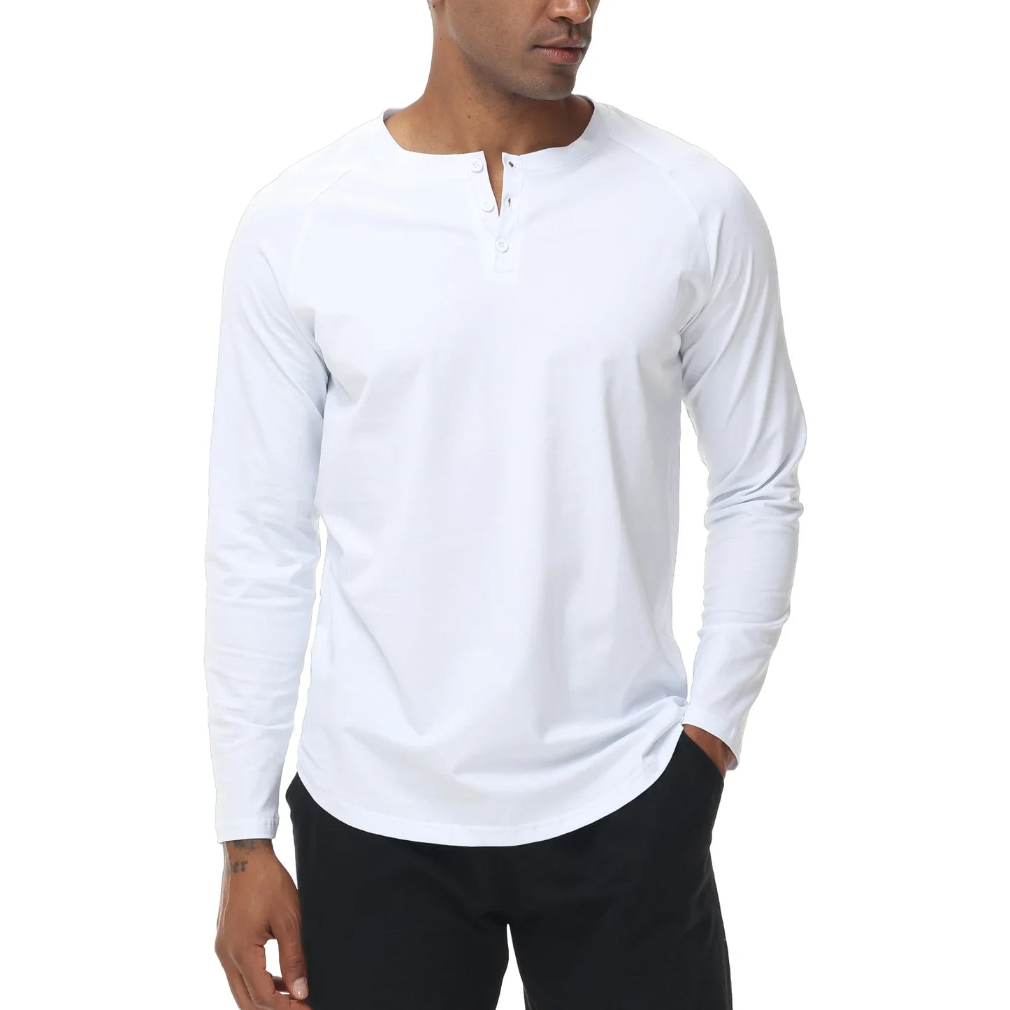 Men's Long Sleeve Button Down T-Shirts Autumn Henley Collar Casual High Quality Crew Neck Mens T Shirts
