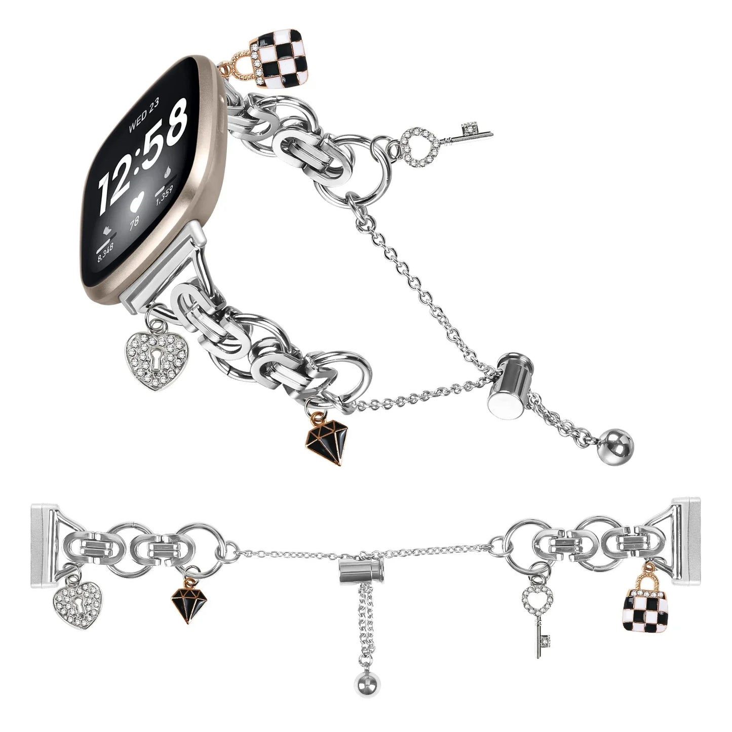 Metal Bracelet Charm Strap Compatible with  Fitbit Versa 3/Versa 4 Fashion Watches Decorations for Fitbit Sense/sense 2