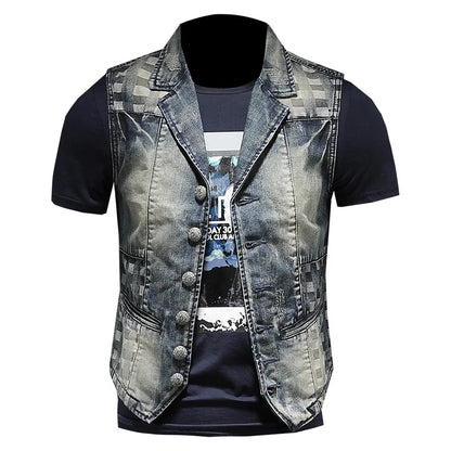 2024 Punk Embroidered Cowboy Waistcoat for Men Fashion Handsome Autumn New Personality Suit Collar Literary High Quality