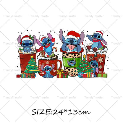 Autocollants thermocollants de Noël Lilo et Stitch pour vêtements, impressions thermiques, décalcomanies pour T-shirts