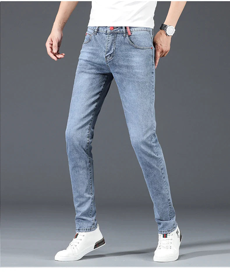 Jean skinny homme polaire hiver chaud uni coréen tendance slim pantalon denim homme épaissi extensible coupe crayon vêtements homme