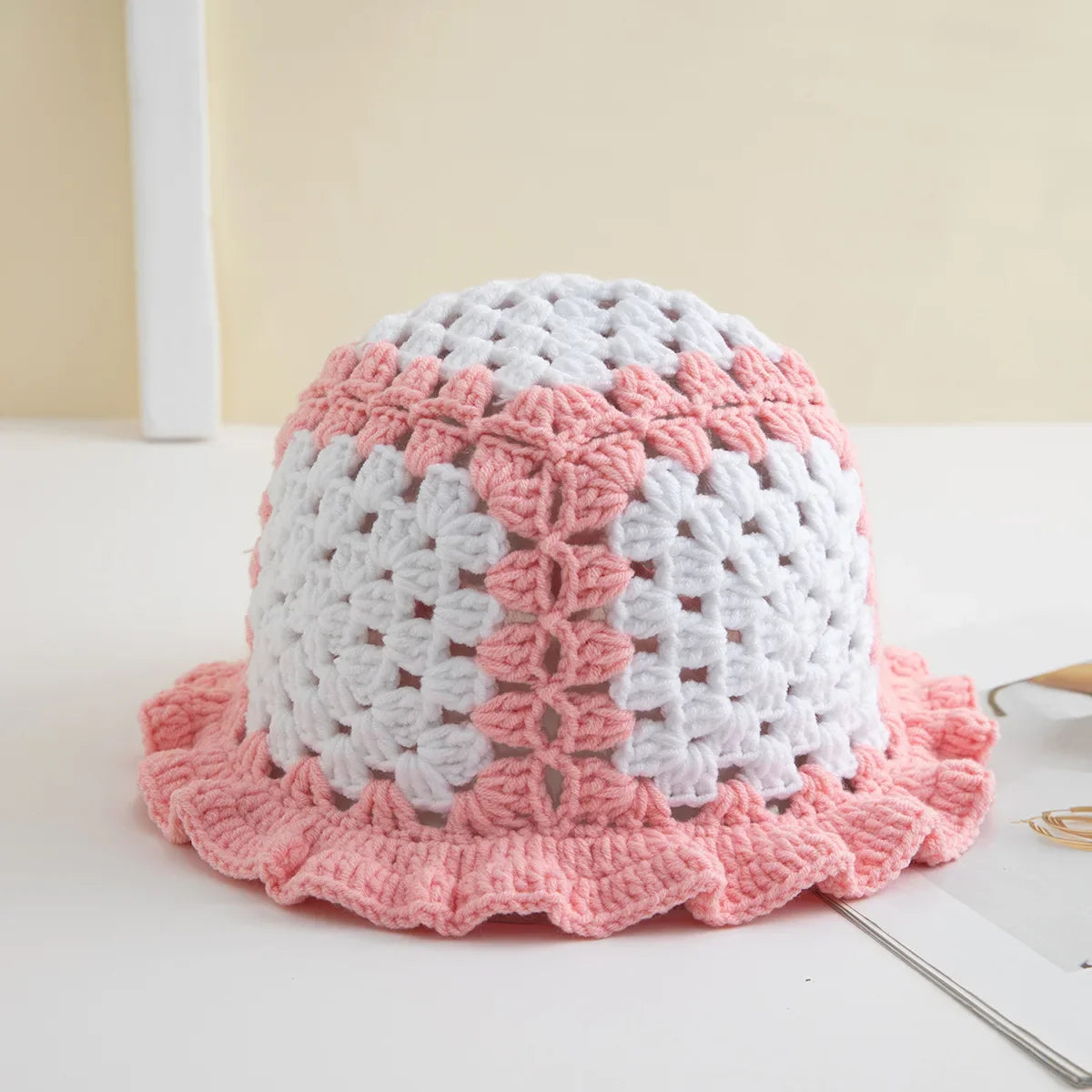 Chapeau seau à volants en Crochet coloré, chaud et extensible, en tricot, pour célébration du nouvel an, mode femme, bonnet fait à la main, outil tentacule