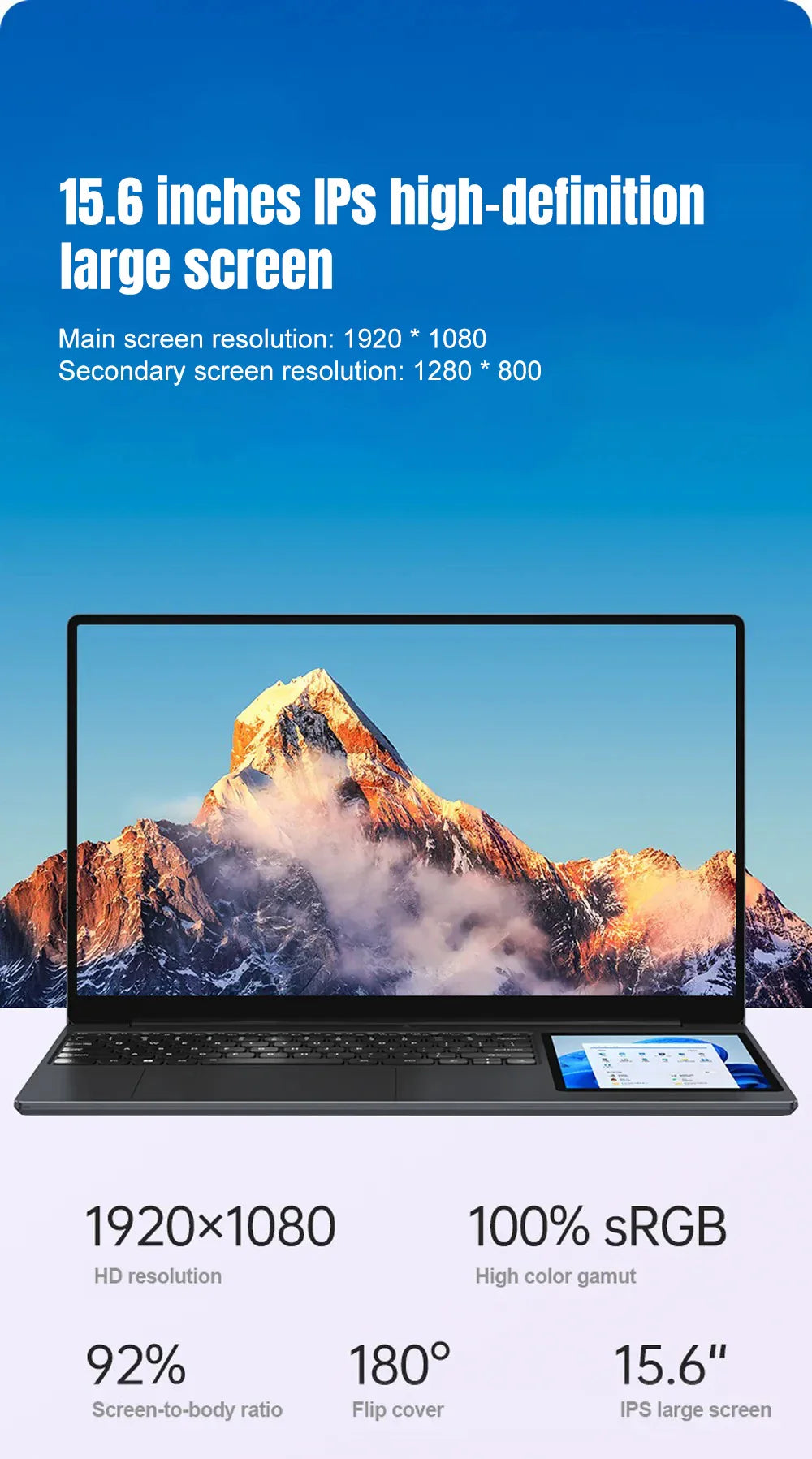 CRELANDER X15 Dual Screen Laptop 15.6" IPS+7" Touch Screen 16G DDR4 2TB SSD Intel N100 Processor Windows11 Notebook Computer